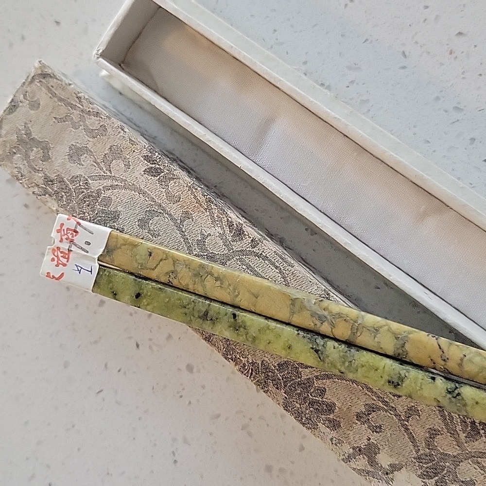 Vintage Chinese Carved Green Jade Chopsticks brand new